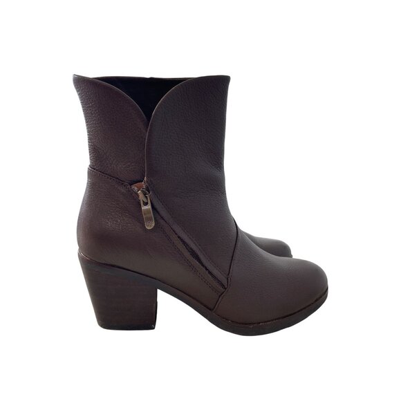 Bussola Ramona Mid Calf Boot Size 38 Brown Leather Stacked Heel Side Zipper Boho - Picture 2 of 9